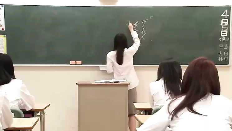 Japanese schoolgirls get teased by their teacher's lesbian girlfriend in a private school classroom
