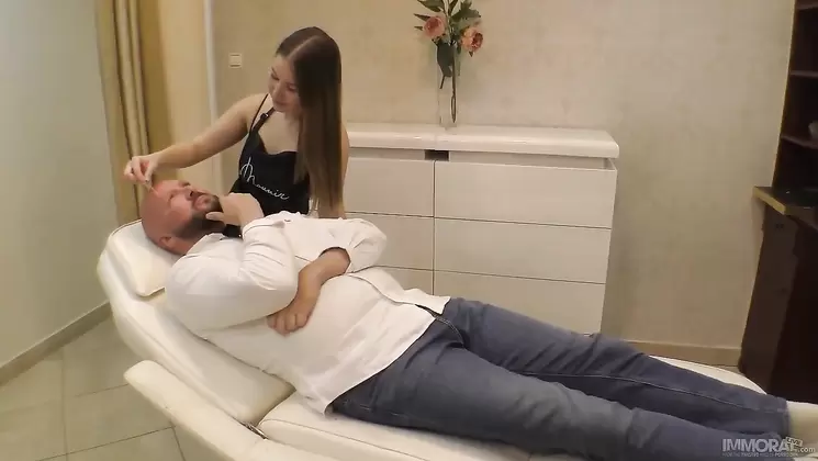 Naughty Russian teen Amalia Davis convinces bald bankrupth to fulfill her wildest dreams