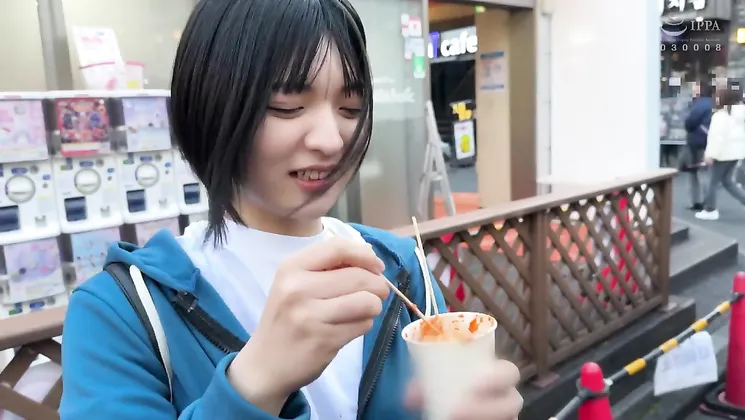 Japanese hottie with big tits and a smile wakes up to her erotic side