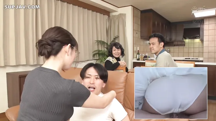 Asian pornstar sister Secretly With Her Brother On Sofa Gets Parents' Help & Blowjob